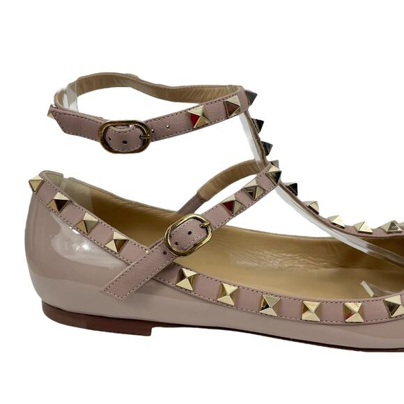 NEW Valentino Garavani Rockstud Caged Paten Leather Flats Pink Size 38.5 - Picture 8 of 15